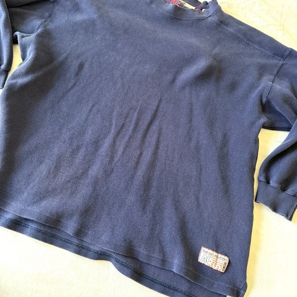 American‎ Eagle Outfitters Field Jersey Ribbed Long Sleeve Shirt Navy Blue XL